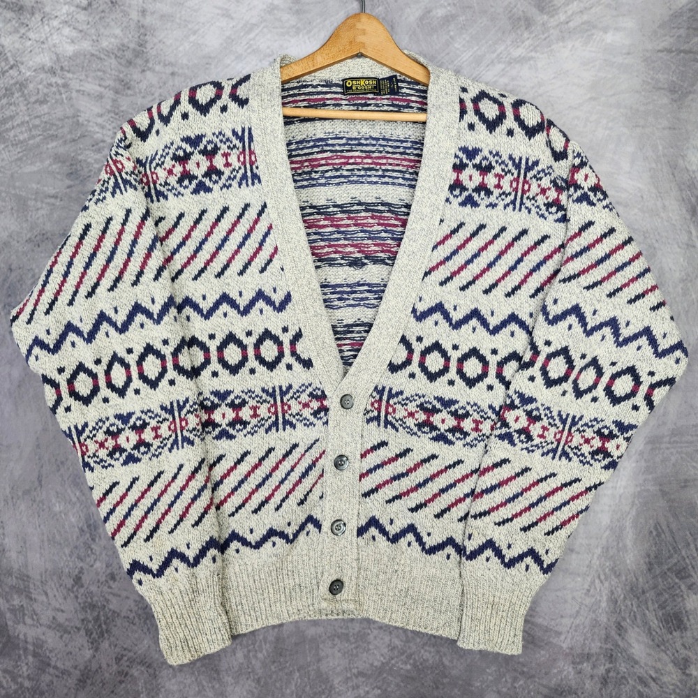 Vintage 80s OshKosh BGosh Southwestern Geometric Cardigan Sweater Mens L USA
